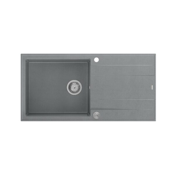 EVAN 146 XL GraniteQ lavello con sifone Push 2 Open 1 vasca senza (1000x500x210; cell. 420×480) silver stone / elementi acciaio