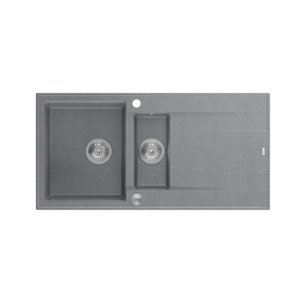 EVAN 156 GraniteQ Spüle mit Siphon Push To Open 2 Becken ohne (1000x500x210; Zelle 420×480) silberne Stein-/Stahlelemente