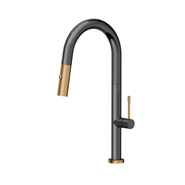FELICITY T LINE SteelQ kitchen mixer with pull-out spout and shower function, graphite metal / Nano PVD copper