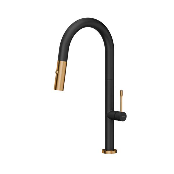 FELICITY T LINE SteelQ kitchen mixer with pull-out spout and shower function, pure carbon / Nano PVD copper
