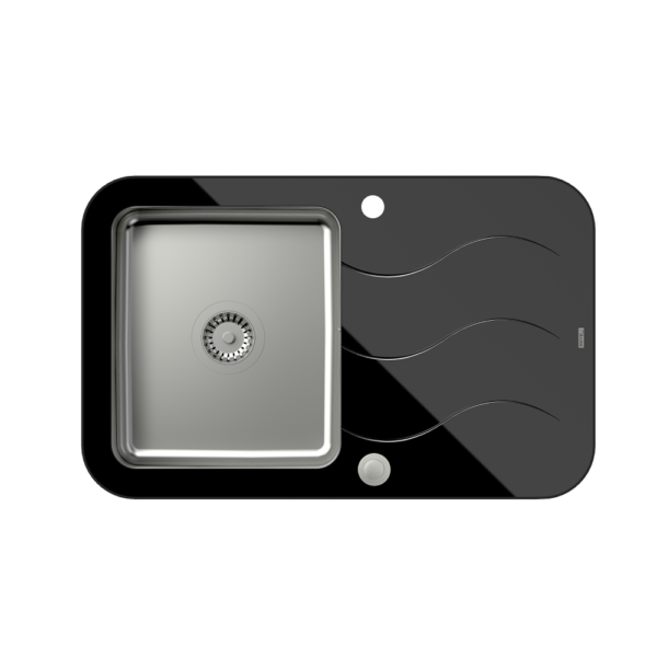 Стальная камера Glen 211 HardQ с верхом из черного стекла и сифоном Push 2 Open (780×500/R35)
