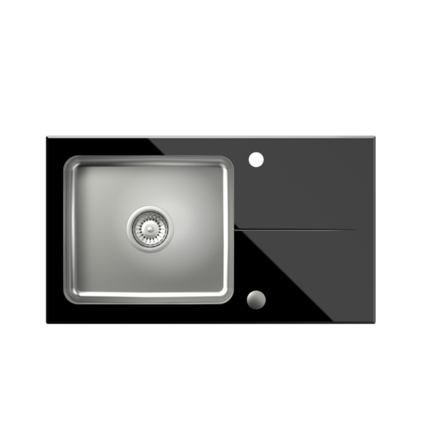 Hugh 111 komora stalowa z czarnym blatem szklanym z syfonem i zaślepką (770×440/R35)