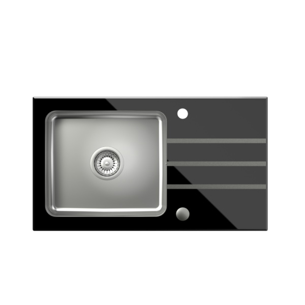 Jack 111 komora stalowa z czarnym blatem szklanym z syfonem i zaślepką (770×440/R35)