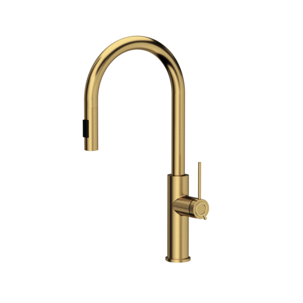 JENNIFER Q LINE SLIM SteelQ kitchen mixer Nano PVD gold, pull-out spout with shower function