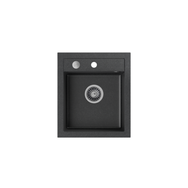 Évier en granit pointillé noir JOHNNY 100 GraniteQ (noir) 1 bac sans (43x50x20), avec siphon et bonde, en acier inoxydable