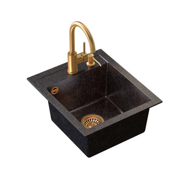 ART JOHNNY 100 (43x50x20.3) Art Copper Black Pearl with manual siphon, Naomi faucet and dispenser – black copper opal