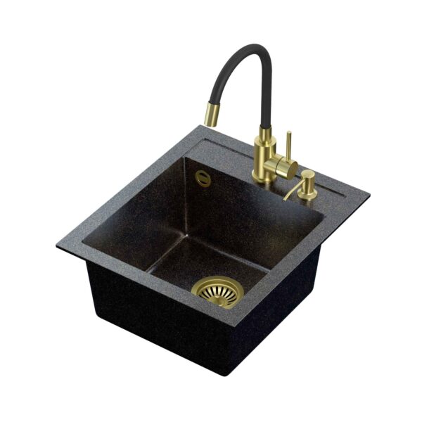 ART JOHNNY 100 (43x50x20.3) Art Gold Black Pearl with manual siphon, Maggie faucet and dispenser – black gold iridescence