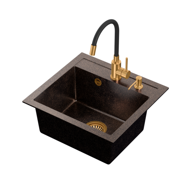 ART JOHNNY 110 (50x47x18.5) Art Copper Black Pearl with manual siphon, Maggie tap and dispenser black – copper opal