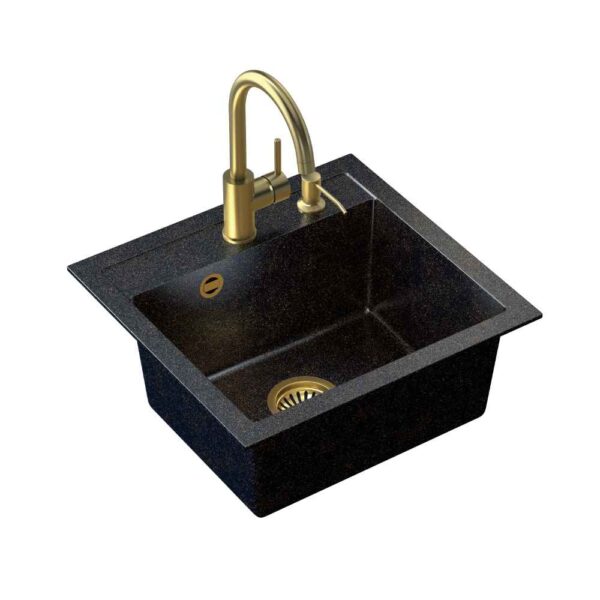 ART JOHNNY 110 (50x47x18.5) Art Gold Black Pearl with manual siphon, Naomi faucet and dispenser – black gold opal