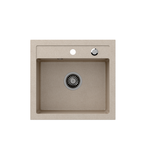 JOHNNY 110 GraniteQ granite sink river sand (beige) 1-bowl b/o (50x47x18.5), with siphon and stainless steel plug