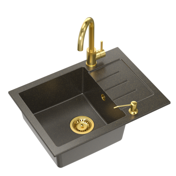 ART JOHNNY 116 (60x44x18.5) GraniteQ Art Gold Black Pearl with manual siphon, Naomi tap and dispenser – black gold opal