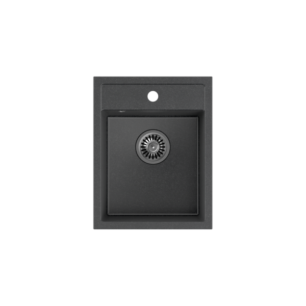 JOHNNY 90 GraniteQ schwarz gepunktetes Granitspülbecken (schwarz) 1 Becken ohne (39x50x20), Edelstahl-Siphon