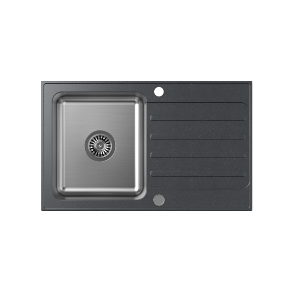 KENNETH 111 Fusion GraniteQ negru punctat (negru) cu o cameră de oțel (780x480x190) cu un sifon manual și un dop