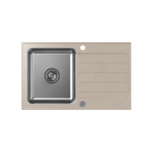 KENNETH 111 Fusion GraniteQ sabbia di fiume (beige) con camera in acciaio (780x480x190) con sifone manuale e tappo