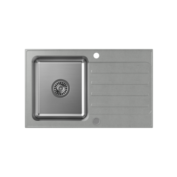KENNETH 111 Fusion GraniteQ серебряный камень со стальной камерой (780x480x190) с ручным сифоном и пробкой