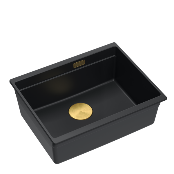 LOGAN 100 GraniteQ zlewozmywak pure carbon 56×45×21,5 cm 1-komorowy podwieszany z syfonem manualnym złotym