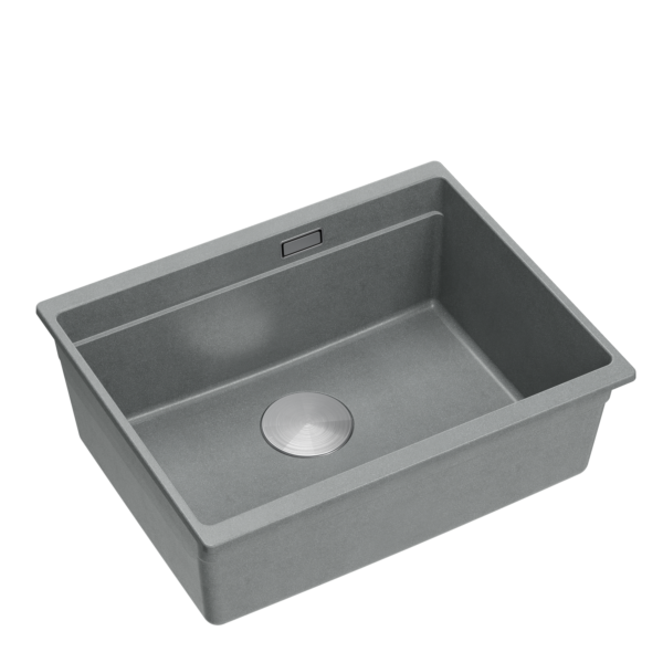 LOGAN 100 GraniteQ silver stone sink 56×45×21.5 cm 1-bowl undermount with manual siphon stainless steel