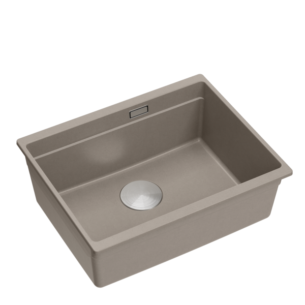 LOGAN 100 GraniteQ sink soft taupe 56×45×21.5 cm 1-bowl undermount with manual siphon stainless steel