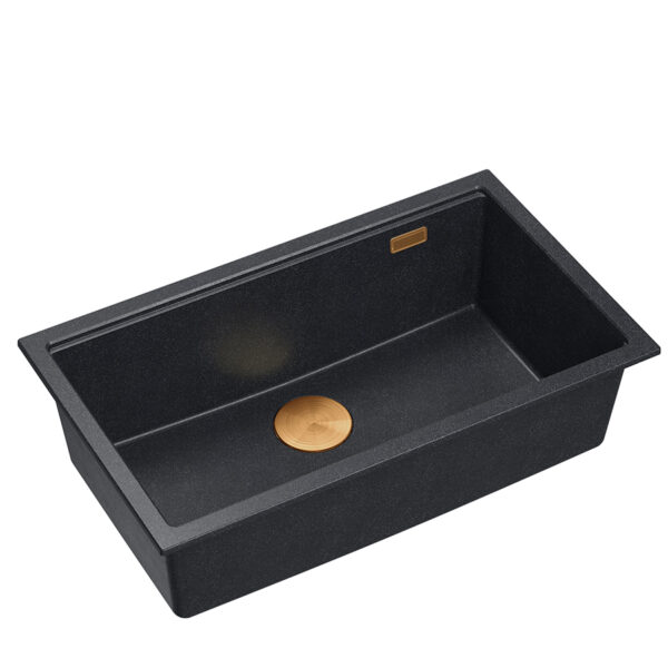 LOGAN 110 GraniteQ black diamond sink 76x44x23.5 cm 1-bowl undermount with manual copper siphon
