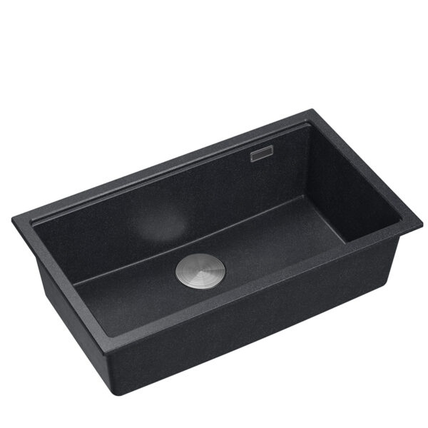 LOGAN 110 GraniteQ black diamond sink 76x44x23.5 cm 1-bowl undermount with manual siphon stainless steel
