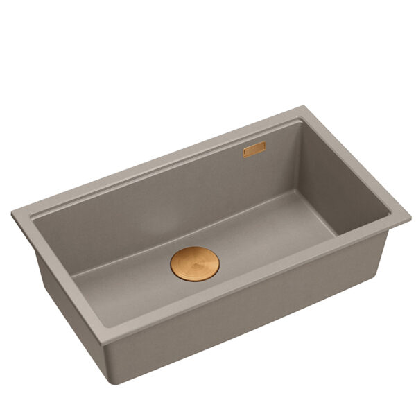 LOGAN 110 GraniteQ sink soft taupe 76x44x23.5 cm 1-bowl recessed with manual copper siphon