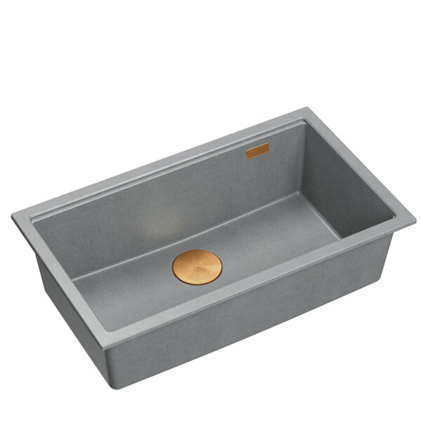 LOGAN 110 GraniteQ silver stone sink 76x44x23.5 cm 1-bowl undermount with manual copper siphon