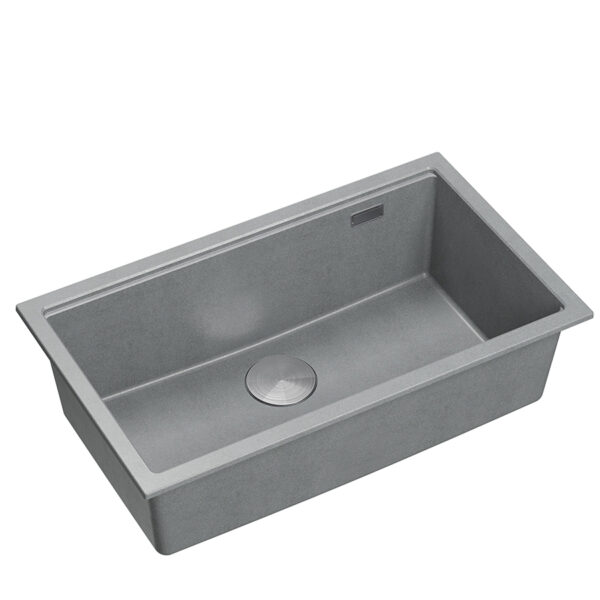 LOGAN 110 GraniteQ silver stone sink 76x44x23.5 cm 1-bowl undermount with manual siphon stainless steel