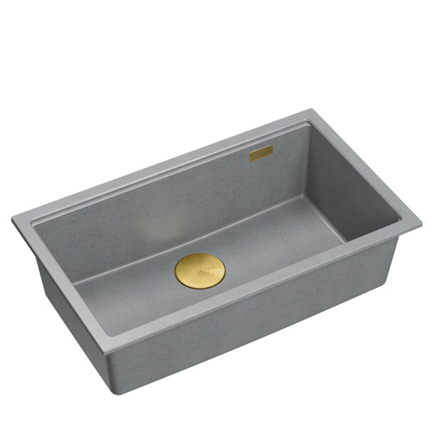 LOGAN 110 GraniteQ silver stone sink 76x44x23.5 cm 1-bowl recessed with manual gold siphon