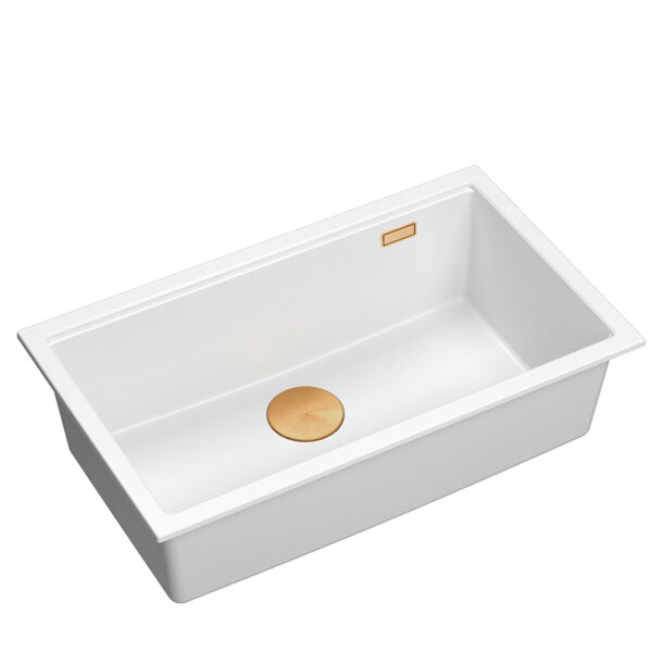 LOGAN 110 GraniteQ snow white sink 76x44x23.5 cm 1-bowl undermount with a copper siphon