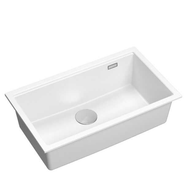 LOGAN 110 GraniteQ snow white sink 76x44x23.5 cm 1-bowl undermount with siphon stainless steel