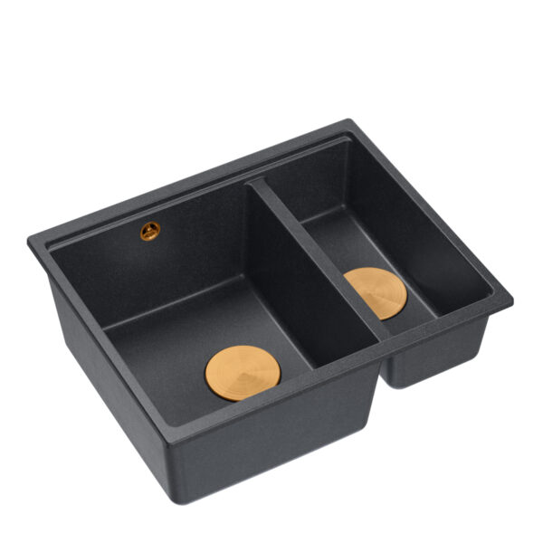 Logan 150 GraniteQ black diamond sink 56x46x22 cm 1.5-bowl b/o recessed + copper siphon save space