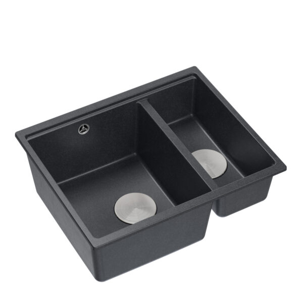 Logan 150 GraniteQ black diamond sink 56x46x22 cm 1.5-bowl b/o recessed + steel siphon save space