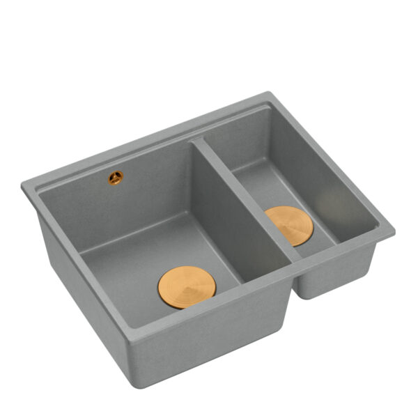 Logan 150 GraniteQ silverstone sink 56x46x22 cm 1.5-bowl b/o recessed + copper siphon save space