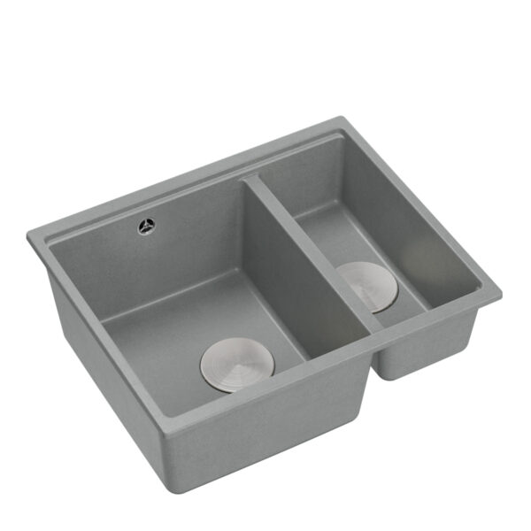 Logan 150 GraniteQ silverstone sink 56x46x22 cm 1.5-bowl b/o recessed + steel siphon save space