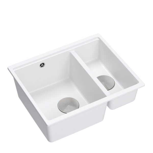 Logan 150 GraniteQ snow white sink 56x46x22 cm 1.5-bowl b/o suspended + manual steel siphon save space
