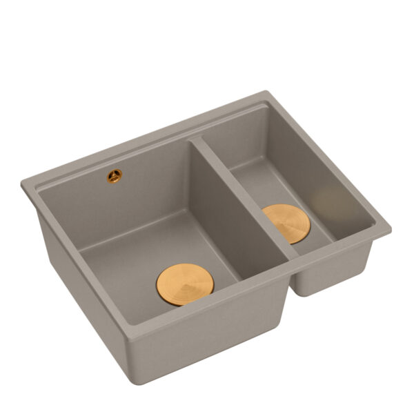 Logan 150 GraniteQ sink soft taupe 56x46x22 cm 1.5-bowl b/o recessed + manual copper siphon save space
