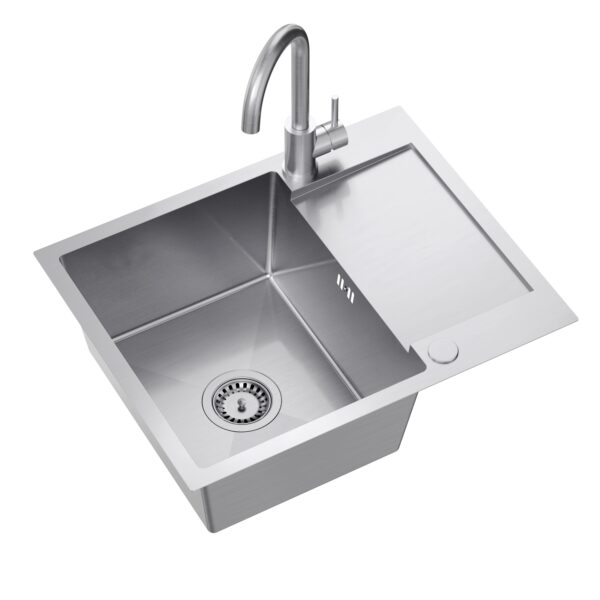 LUKE 116 steel sink (60x48x20) with 1-bowl siphon + KATE tap with fixed steel spout
