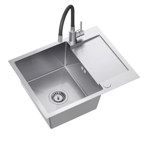 LUKE 116 steel sink (60x48x20) with 1-bowl siphon + MAGGIE tap with flexible steel spout