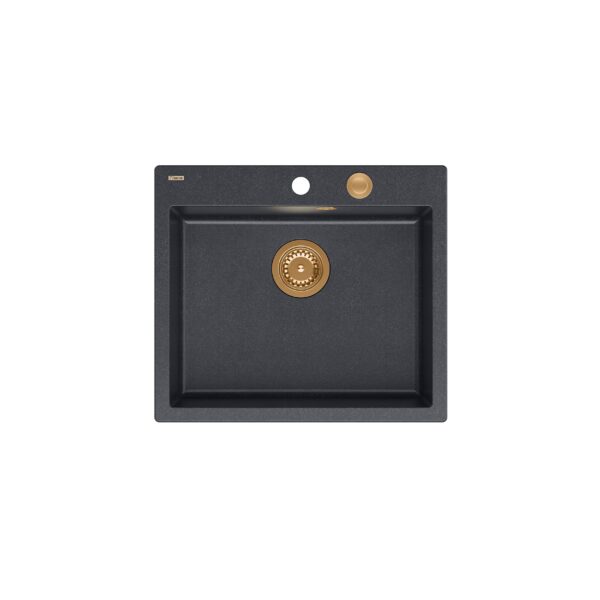 MORGAN 110 GraniteQ Black Diamond Spüle mit Siphon Push To Open kupferfarben 1 Becken b/o + Auffangbehälter 4 Stk