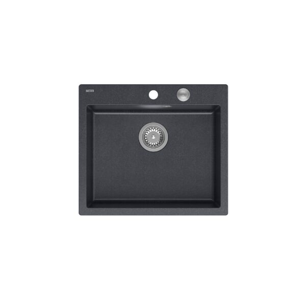 MORGAN 110 GraniteQ Black Diamond Spüle mit Siphon Push To Open Edelstahl 1 Becken b/o + Auffangbehälter 4 Stk