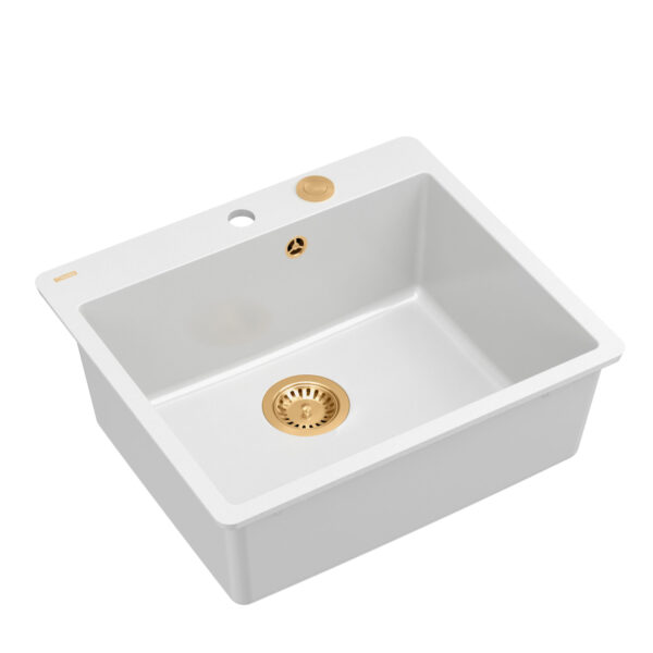 MORGAN 110 GraniteQ snow white sink with siphon Push To Open copper color 1-bowl b/o (installation flush with the worktop) + milled holes