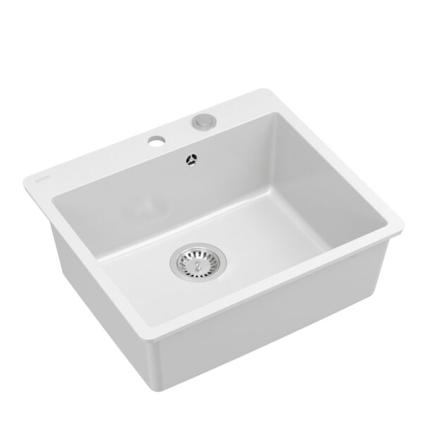 MORGAN 110 GraniteQ snow white sink with siphon Push To Open stainless steel 1-bowl b/o – installation flush with the worktop + milled holes