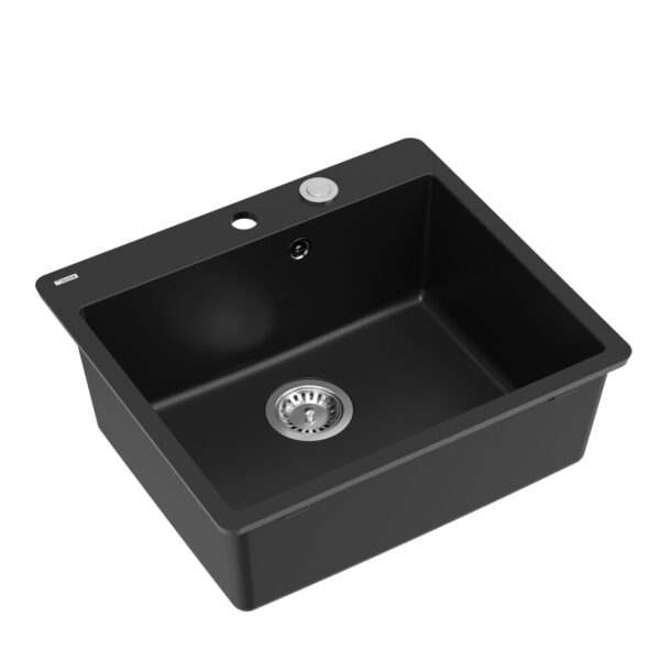 MORGAN 110 GraniteQ pure carbon sink with Push To Open siphon stainless steel 1-bowl b/o – installation flush with the worktop + milled holes