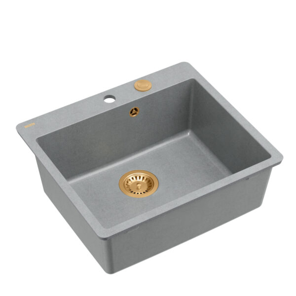 MORGAN 110 GraniteQ silver stone sink with siphon Push To Open copper color 1-bowl b/o (flush installation) + milled holes