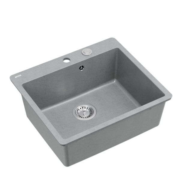 MORGAN 110 GraniteQ silver stone sink with siphon Push To Open stainless steel 1-bowl b/o – installation flush with the worktop + milled holes