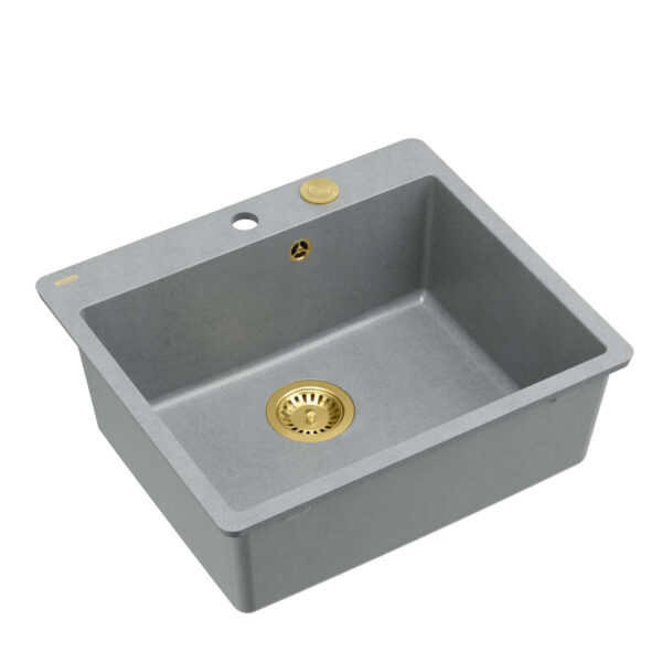 MORGAN 110 GraniteQ silver stone sink with siphon Push To Open gold color 1-bowl b/o (flush installation) + milled holes