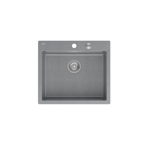 MORGAN 110 GraniteQ Silbersteinspüle mit Siphon Push To Open Edelstahl 1 Becken b/o + Auffangbehälter 4 Stk
