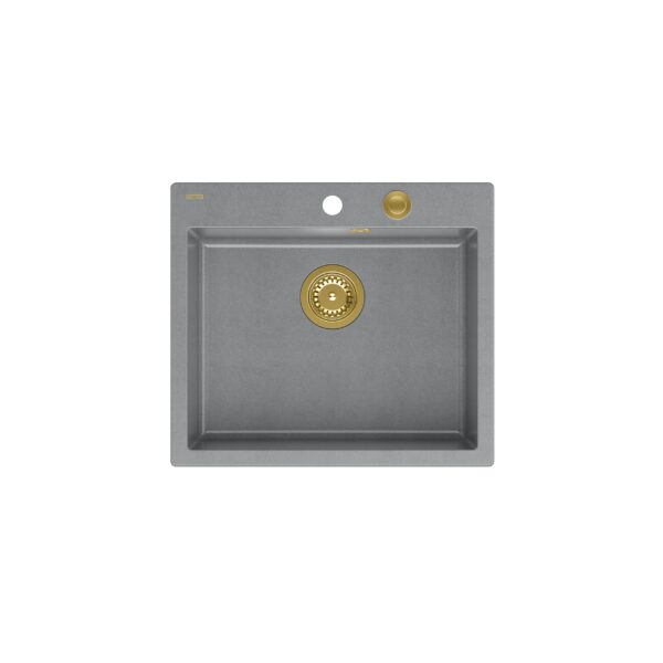 MORGAN 110 GraniteQ Мойка из серебристого камня с сифоном Push To Open золотого цвета 1-чаша б/н + защелки 4 шт.
