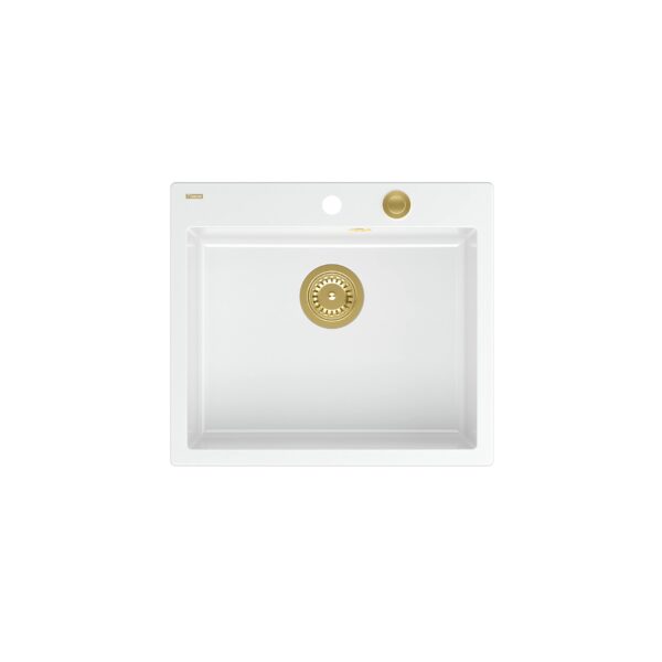 MORGAN 110 GraniteQ белоснежная мойка с сифоном Push To Open золотого цвета 1-чаша б/н + защелки 4 шт.