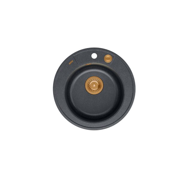 MORGAN 210 GraniteQ Раковина чёрный бриллиант с сифоном Push To Open медного цвета круглая 1-чаша б/н + защёлки 3 шт.